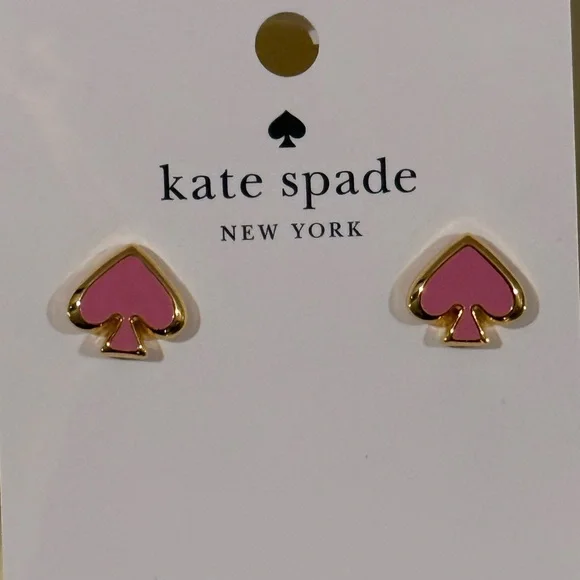 Kate Spade Gold and Pink Spade Stud Earrings NWT - Picture 2 of 3